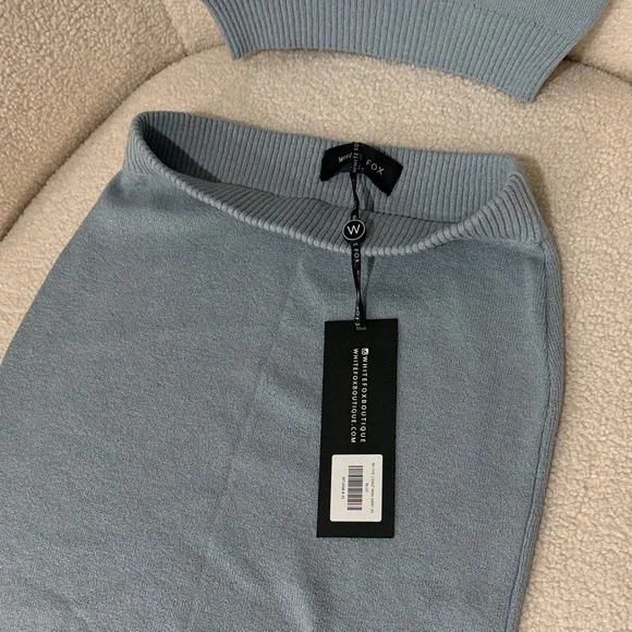 White Fox Boutique Blue Knit Set - Crop top and Mini Skirt - Picture 7 of 11